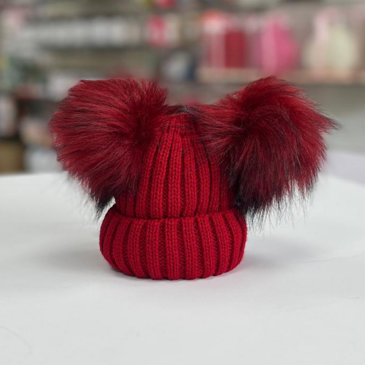 Deep Red Baby Hat Double Pom Pom | Kleo Kids