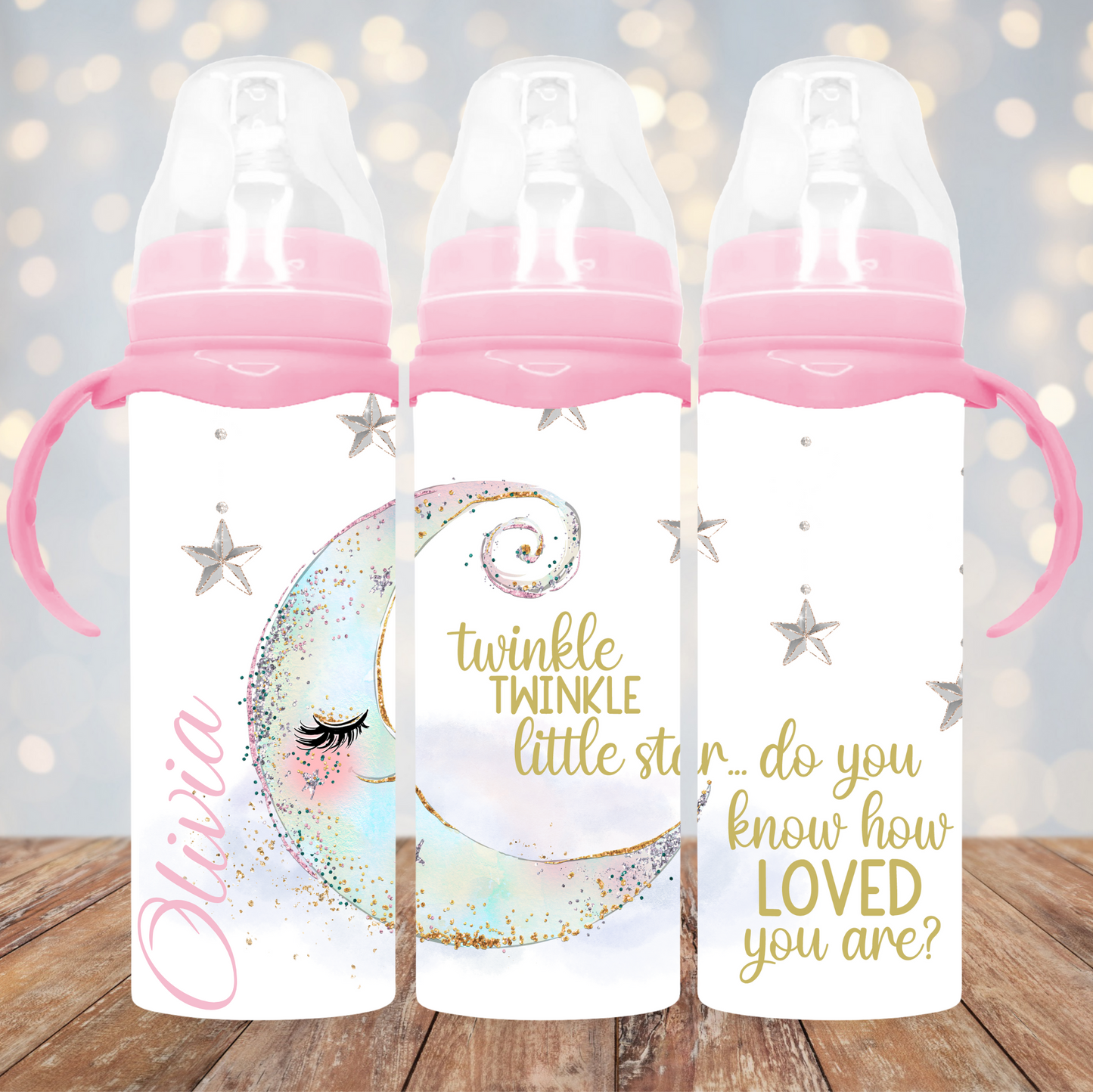 Baby Sippy Cup Personalised Twinkle Little Star in Pink or Blue