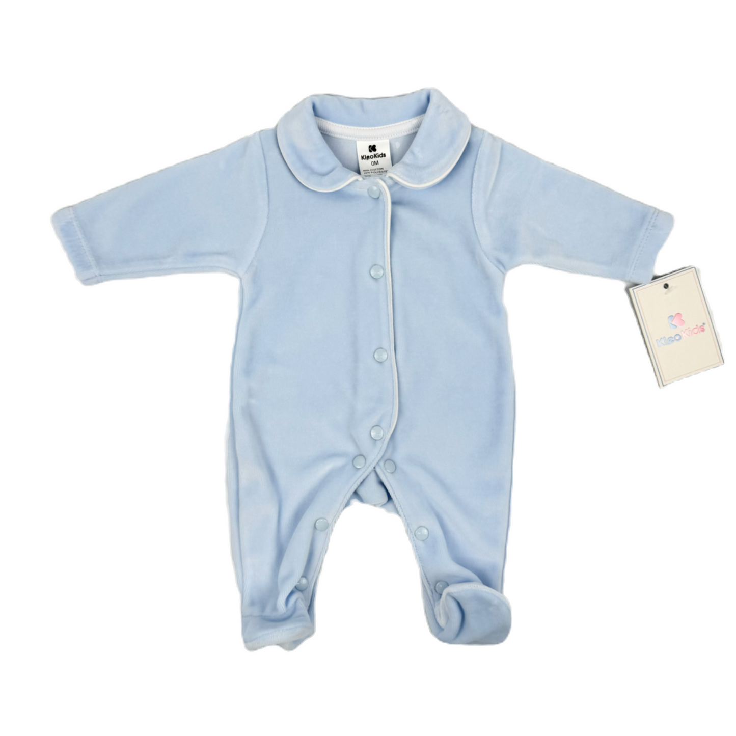 Sky Blue Velour Angel Wings Baby Grow - Kleo Kids