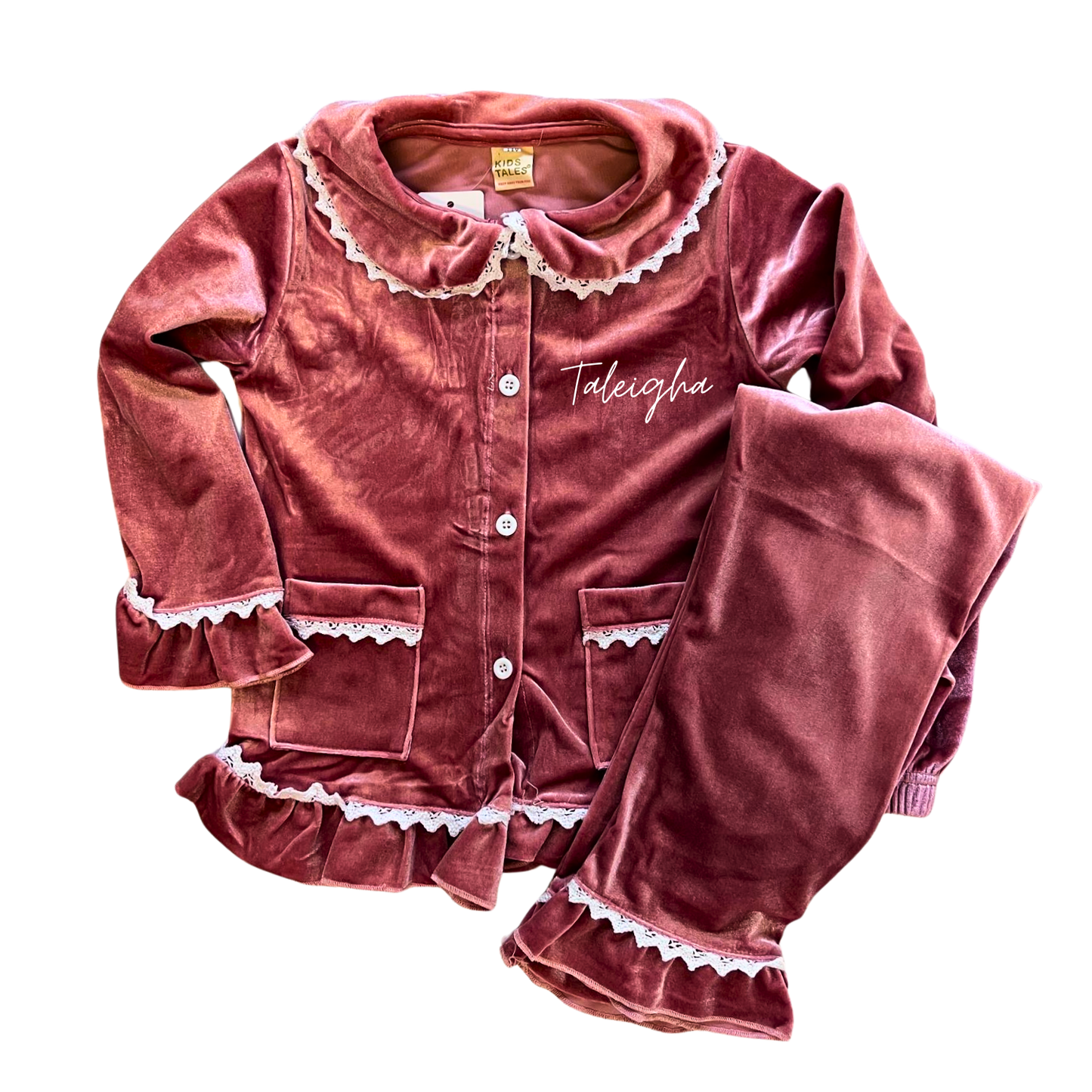 Personalised Rose Pink Velour Pyjama Set