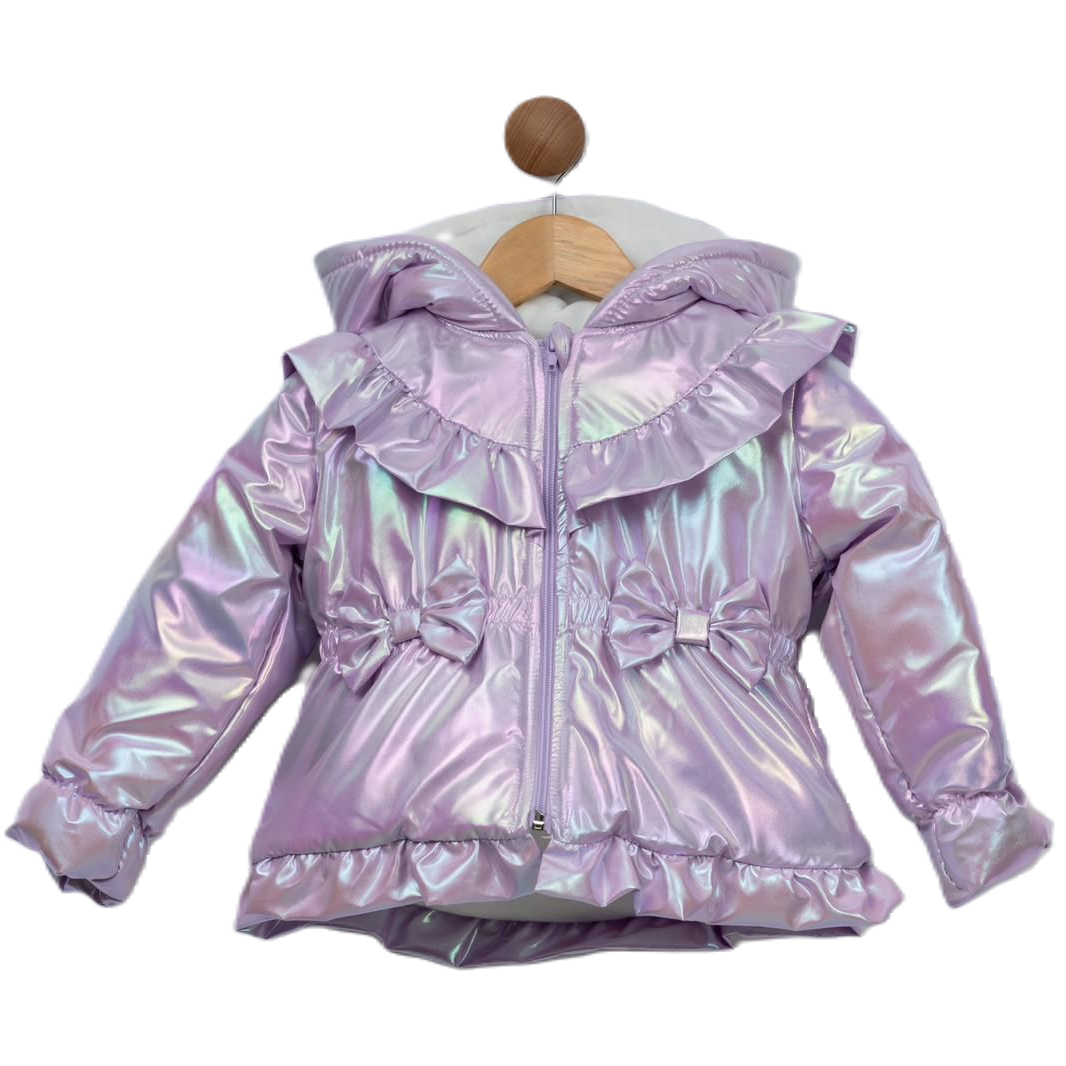 VISARA Hooded Coat Padded Bow Theme Lilac
