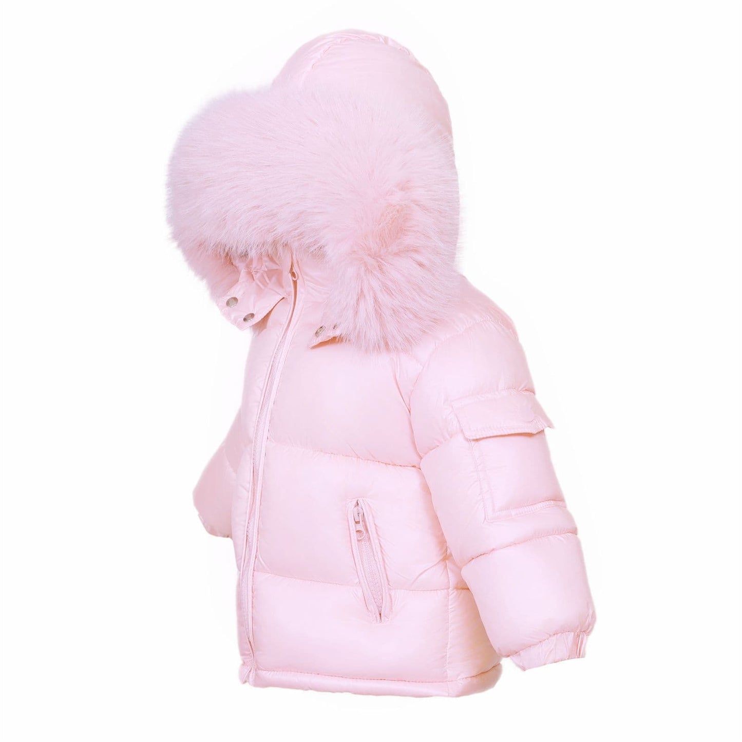 Baby Girl Pink Faux Fur Puffer Coat with Hood - MYD409P