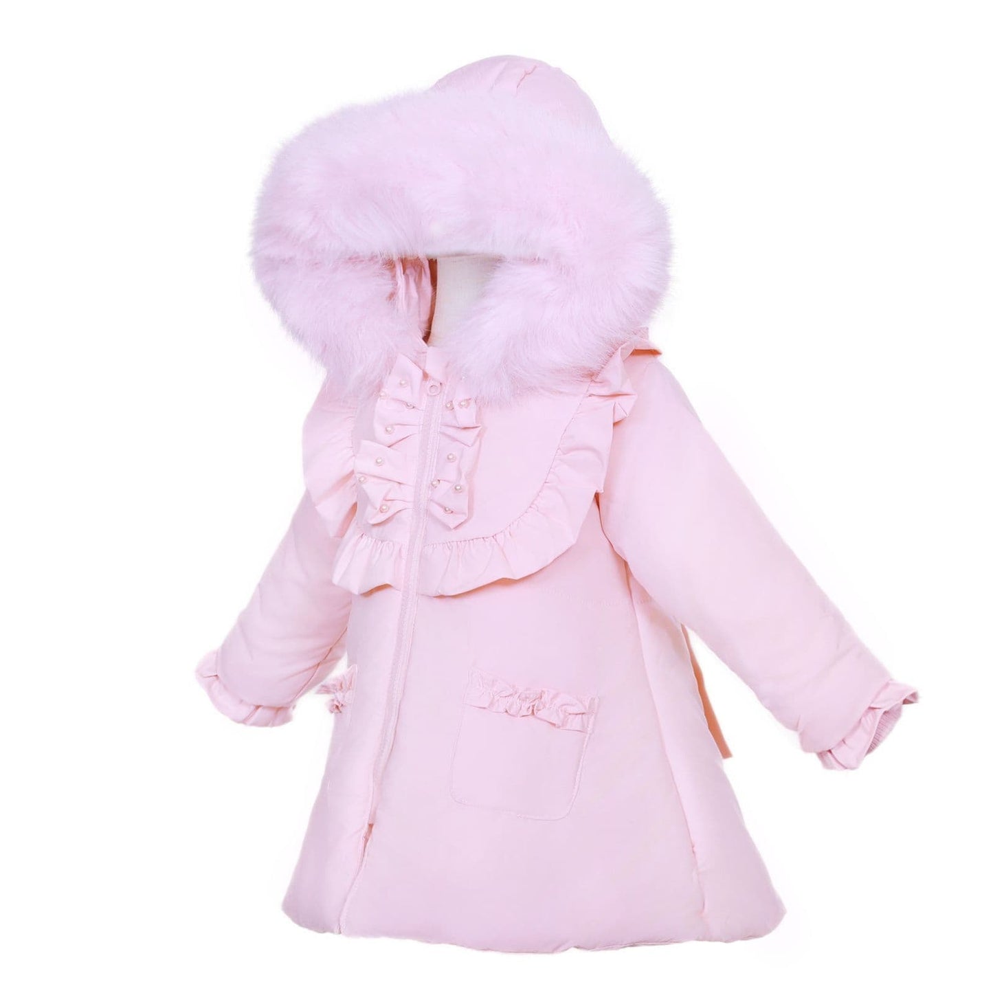 Pink Puffer Coat Fur Hood MYD411