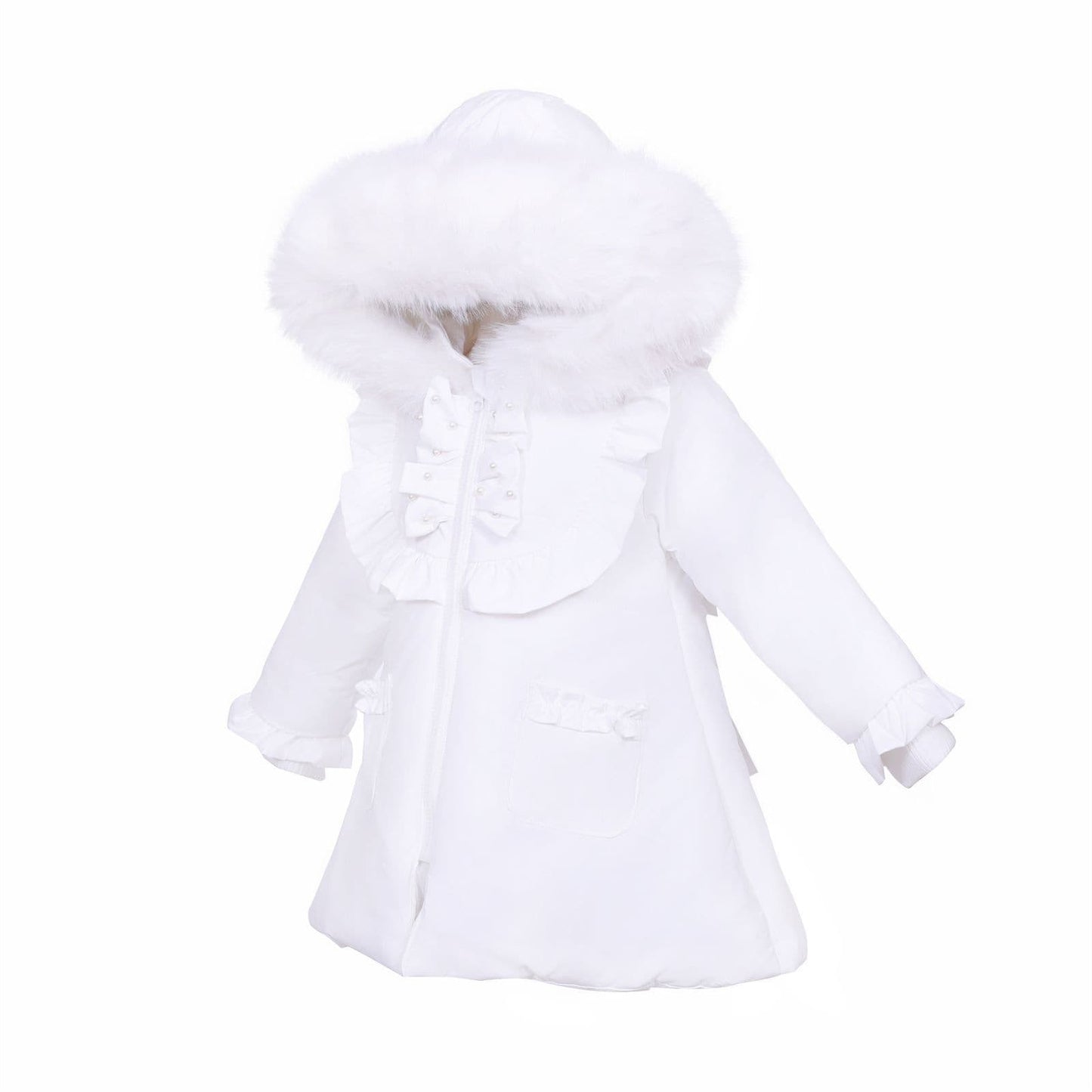 White Puffer Coat Fur Hood MYD411W