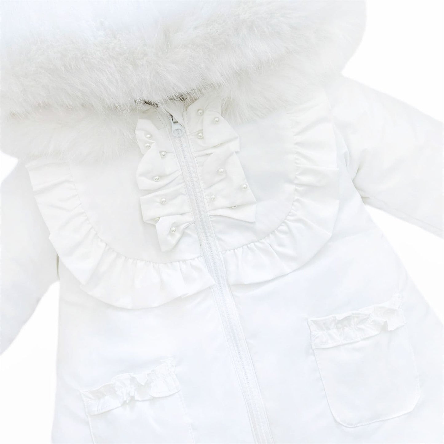 White Puffer Coat Fur Hood MYD411W