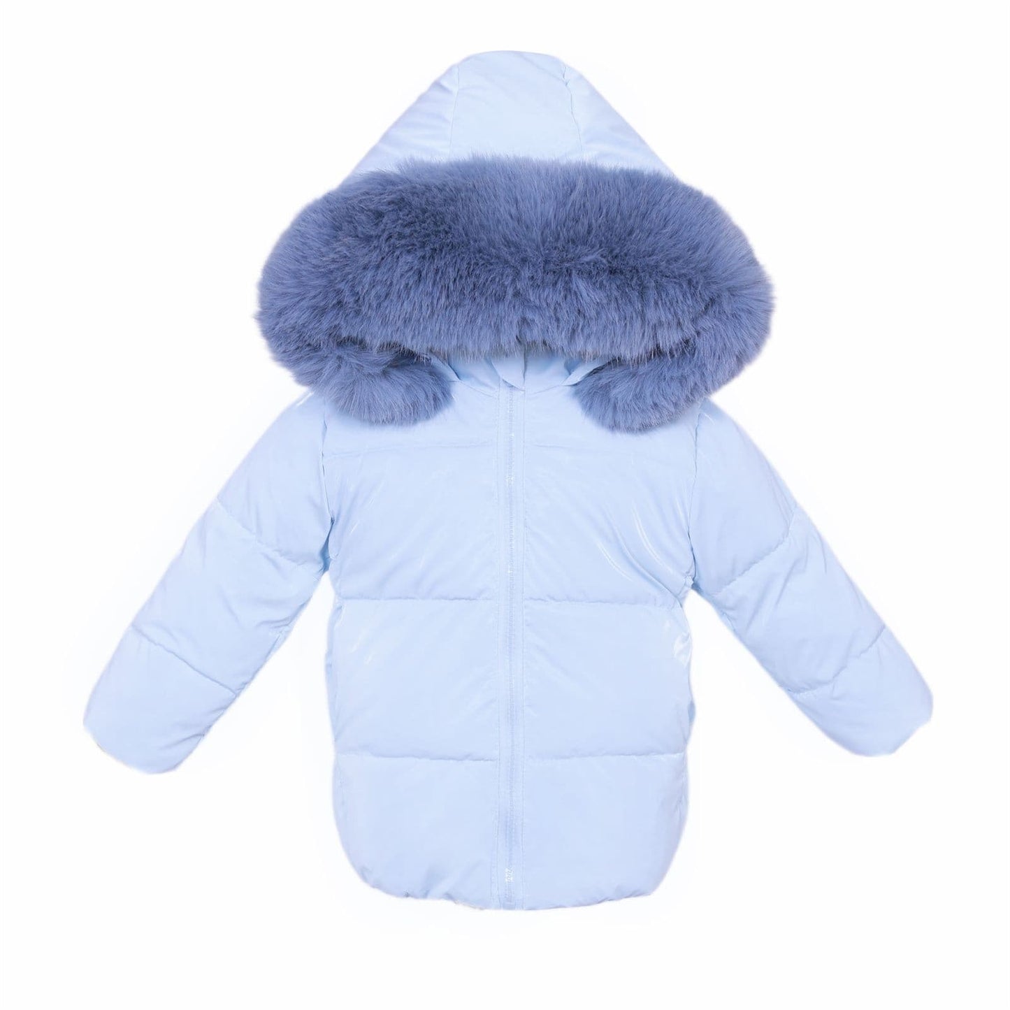 Baby Boy Blue Faux Fur Long Puffer Coat with Hood - MYD412B