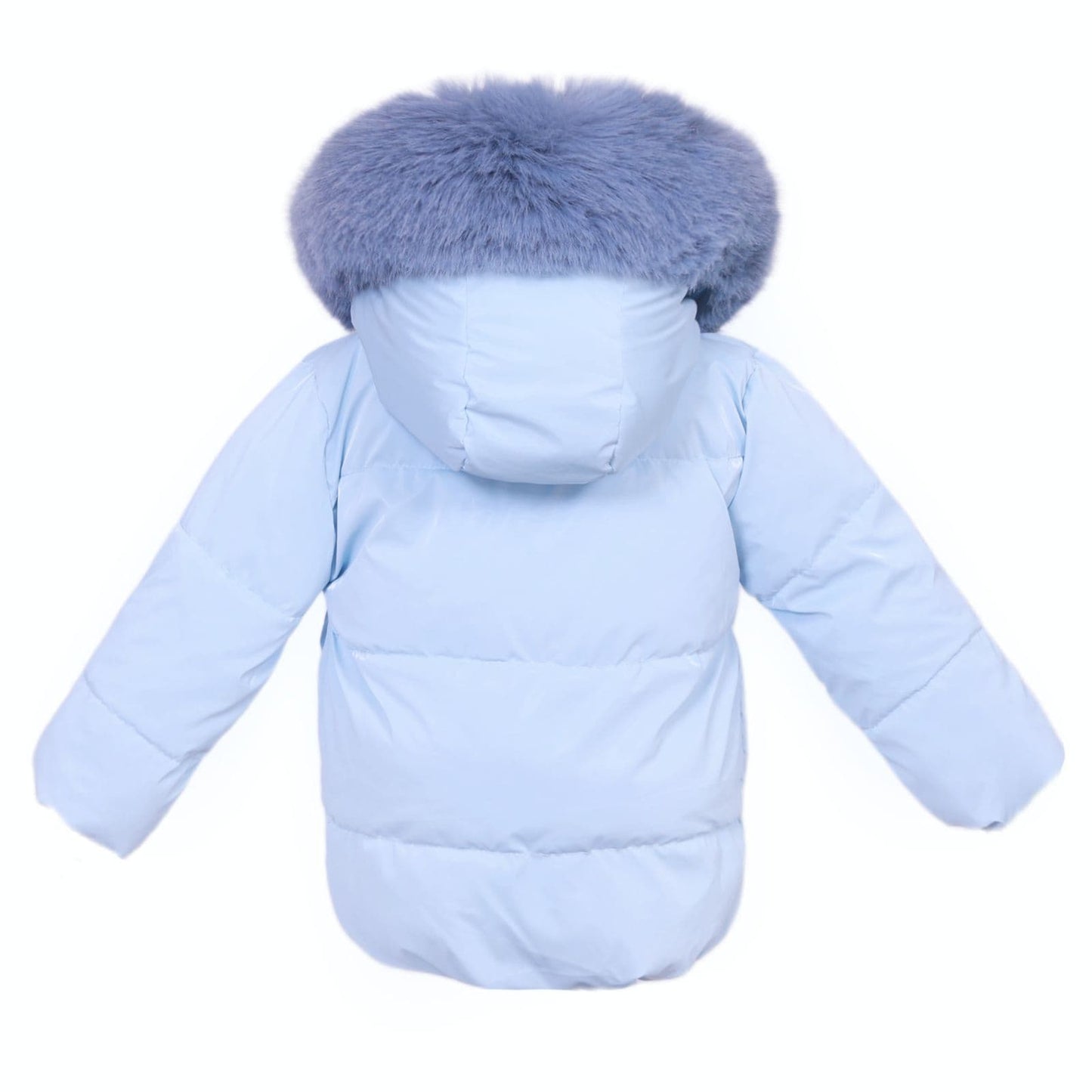 Baby Boy Blue Faux Fur Long Puffer Coat with Hood - MYD412B