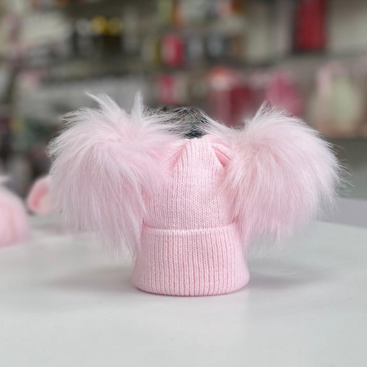 Pink Baby Hat Double Pom Pom Close Knit | Kleo Kids