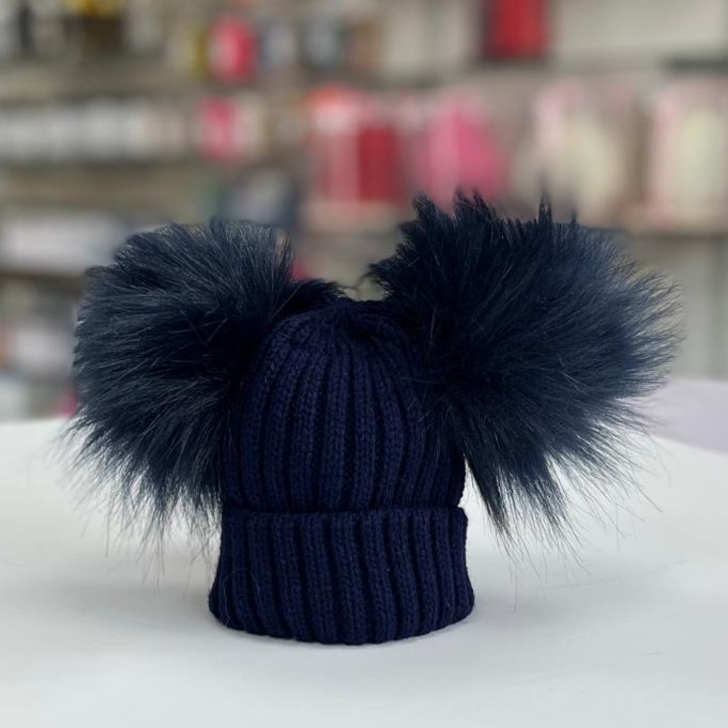 Navy Baby Hat Double Pom Pom | Kleo Kids