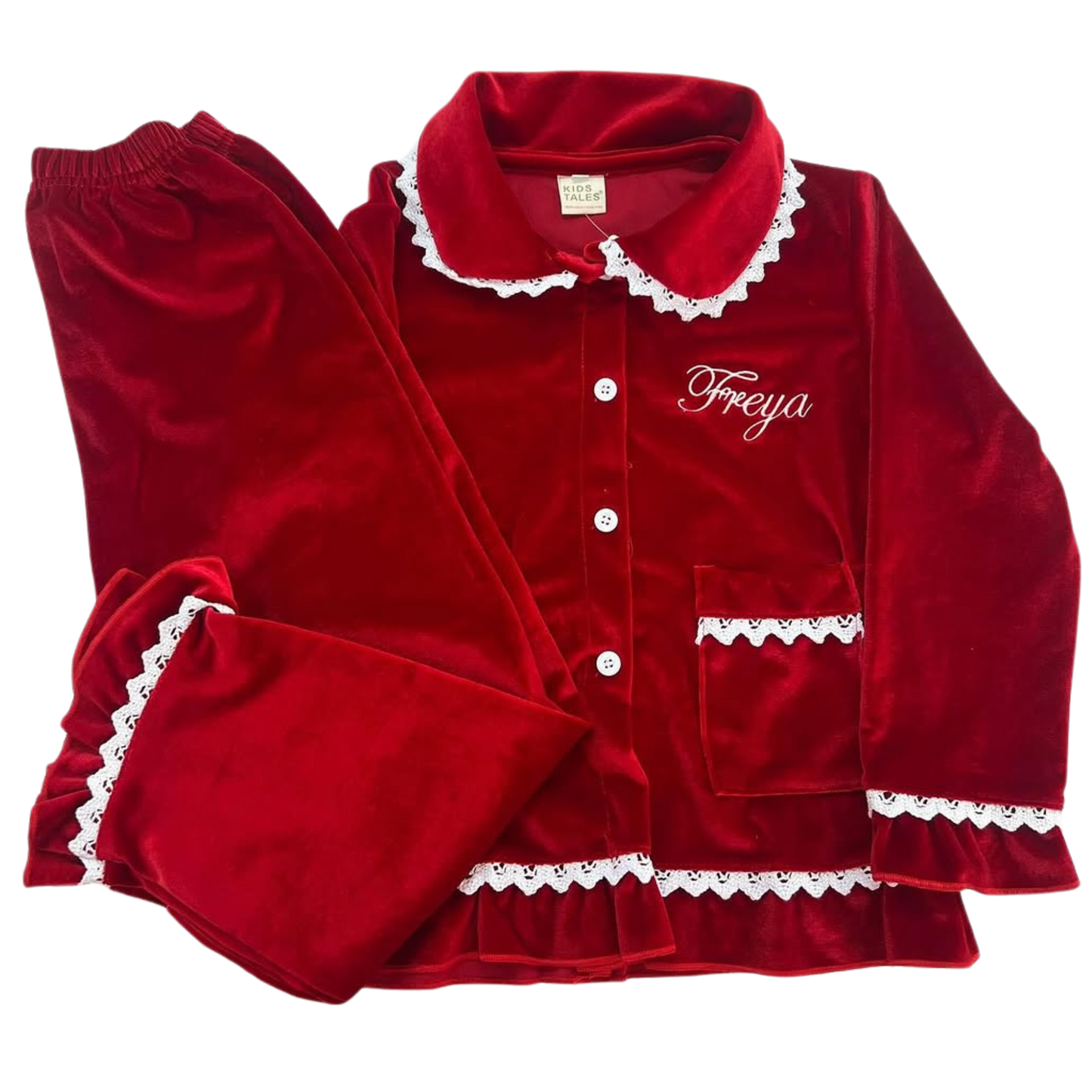 Christmas Personalised Girls Velour Pyjama Set