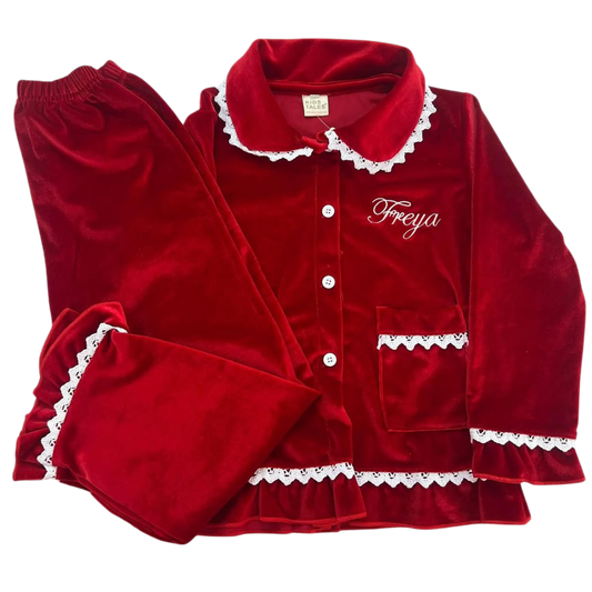 Christmas Personalised Girls Velour Pyjama Set