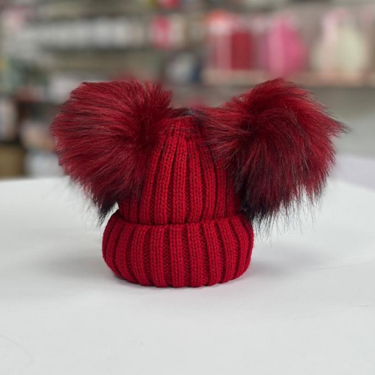 Deep Red  Baby Hat Double Pom Pom | Kleo Kids