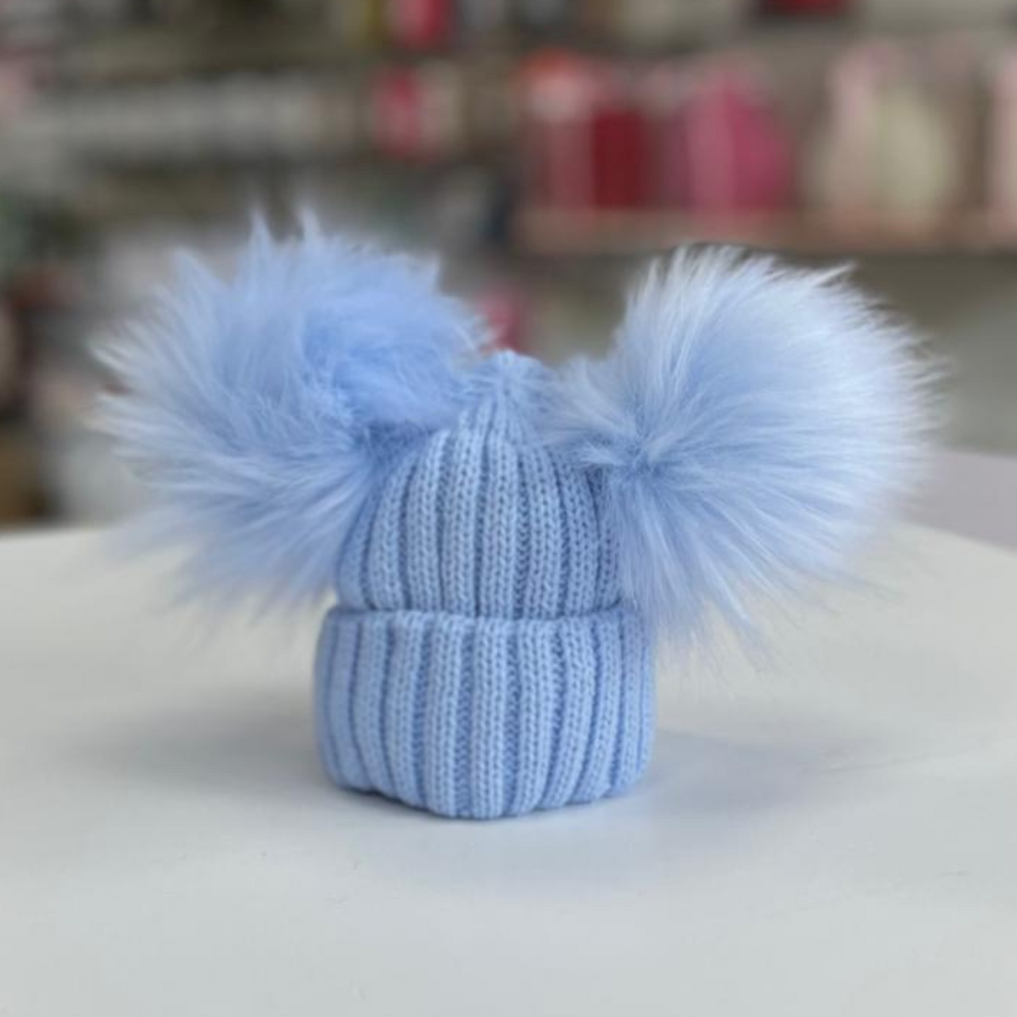 Baby Blue Hat Double Pom Pom | Kleo Kids