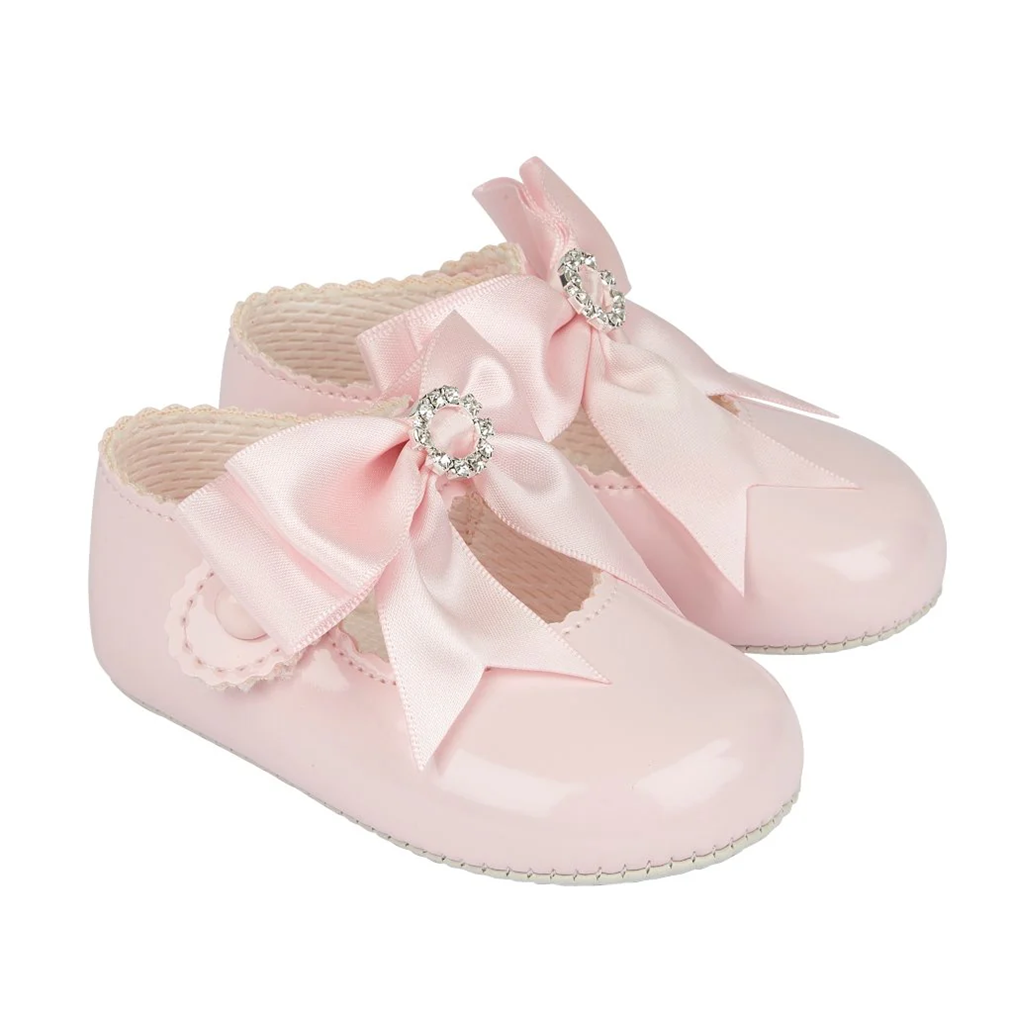 Baby Pods Pink Patent with Diamanté Ribbon Bow Detail 060