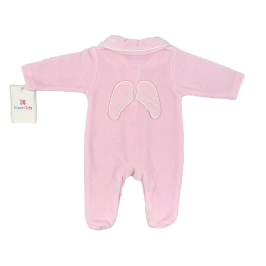 Pink Velour Angel Wings Baby Grow - Kleo Kids