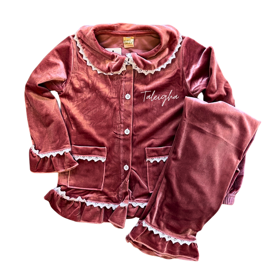 Personalised Rose Pink Velour Pyjama Set