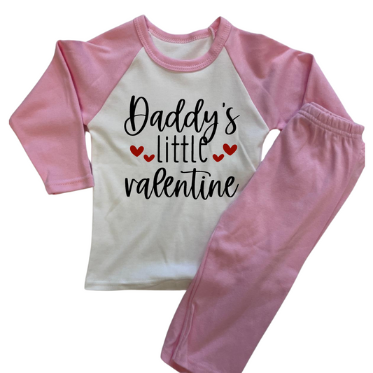 ' DADDY'S little VALENTINE' Cotton Pyjama Set | Pink and White