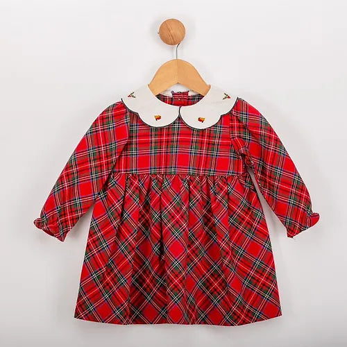 Visara Girls Tartan Dress with Festive Collar