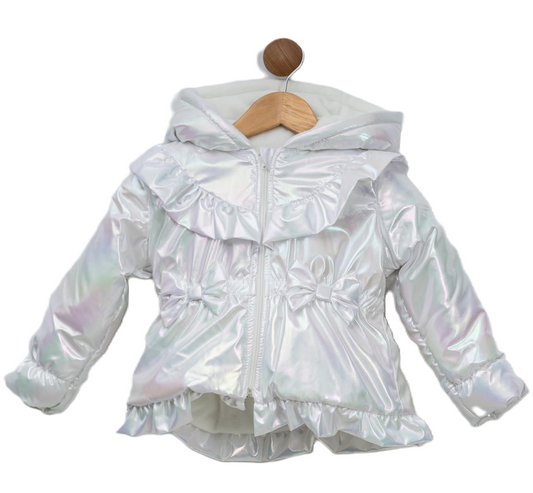 VISARA Hooded Coat Padded Bow Theme White