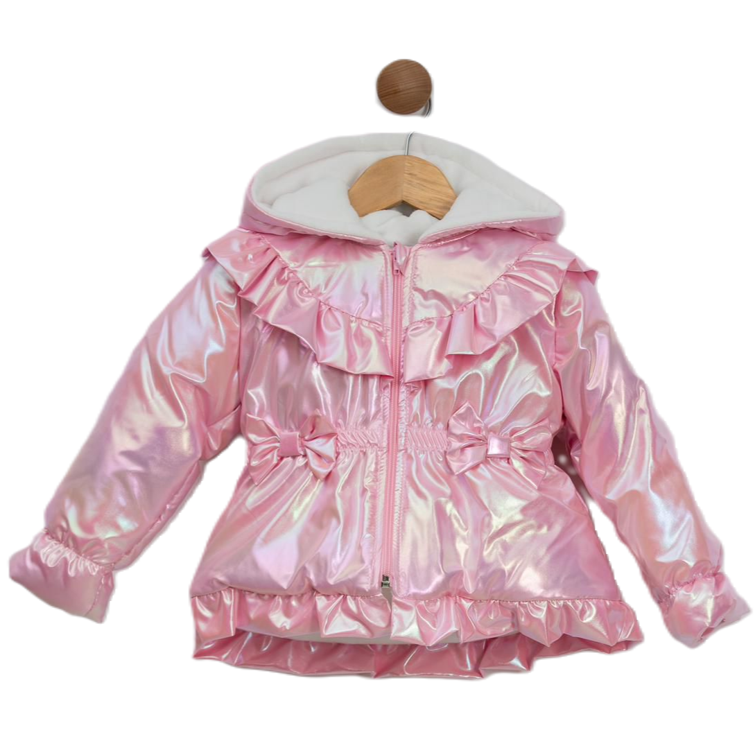 VISARA Hooded Coat Padded Bow Theme Pink