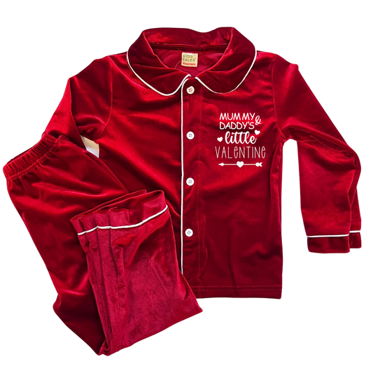 'MUMMY & DADDY'S little VALENTINE' Velour Pyjama Set | Red