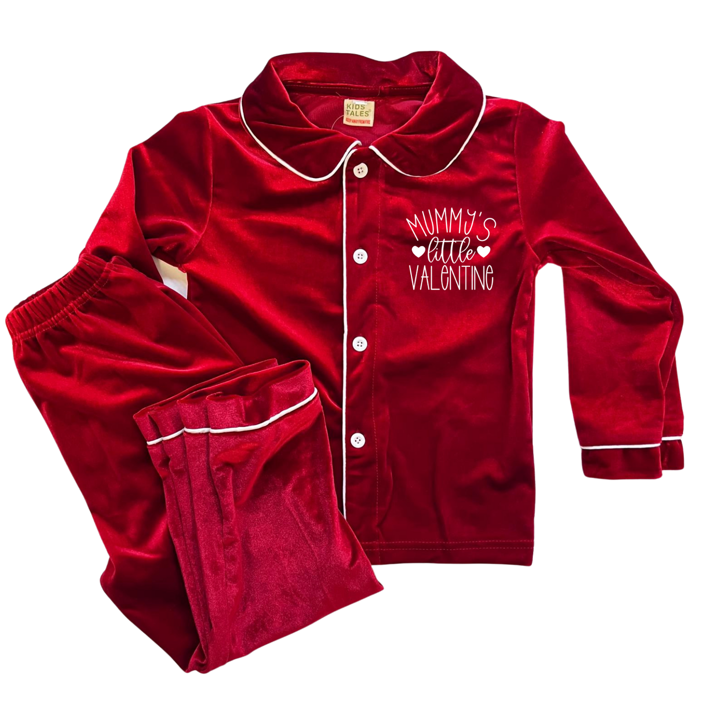 'MUMMY'S little VALENTINE' Velour Pyjama Set | Red