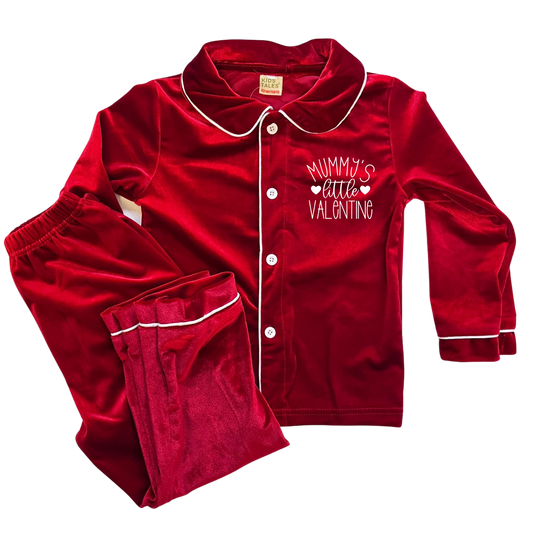 'MUMMY'S little VALENTINE' Velour Pyjama Set | Red