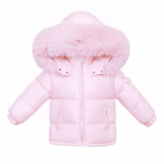 Baby Girl Pink Faux Fur Puffer Coat with Hood - MYD409P