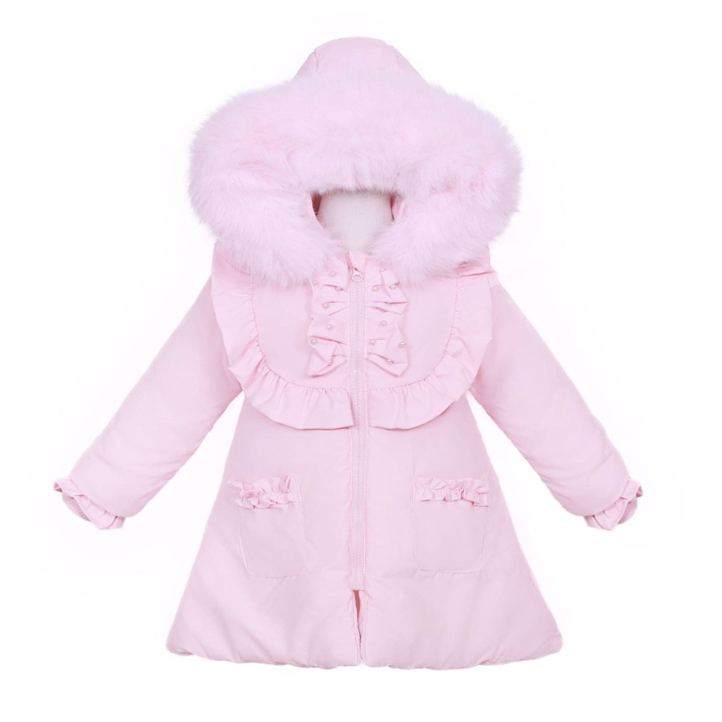 Pink Puffer Coat Fur Hood MYD411