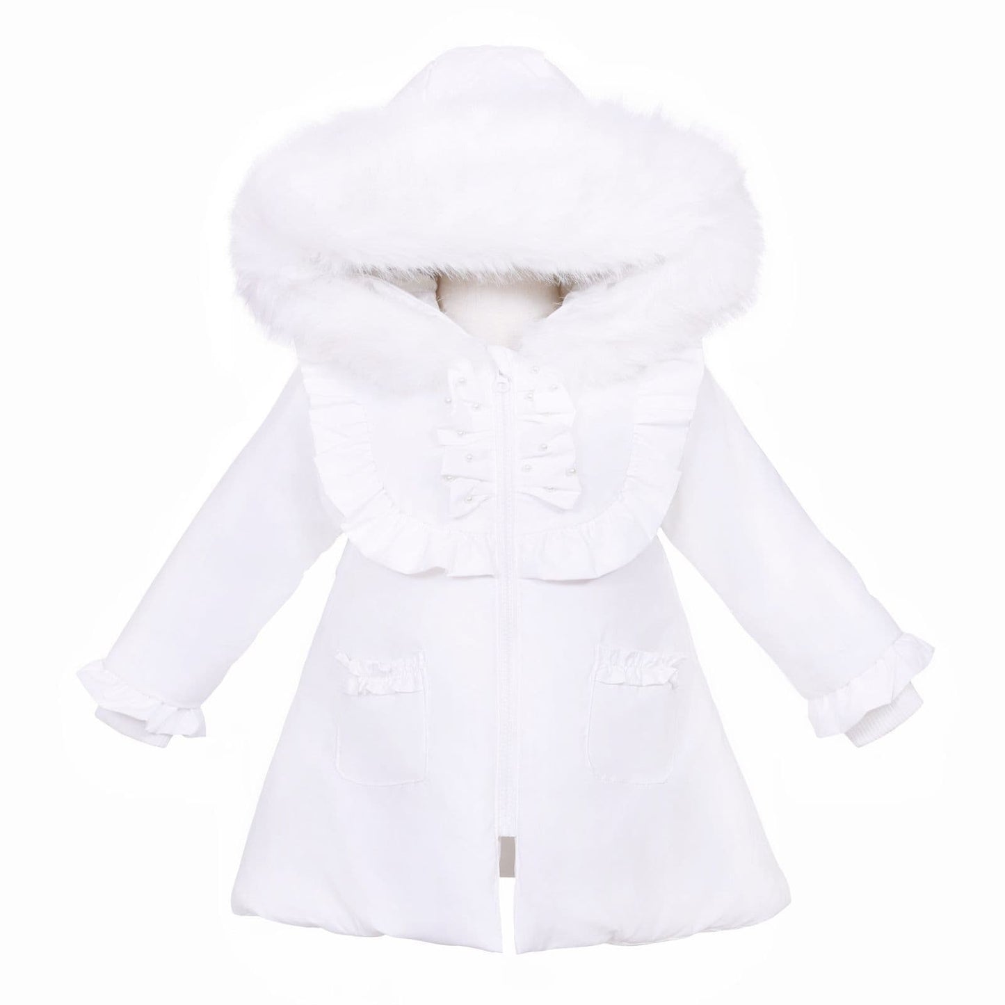 White Puffer Coat Fur Hood MYD411W