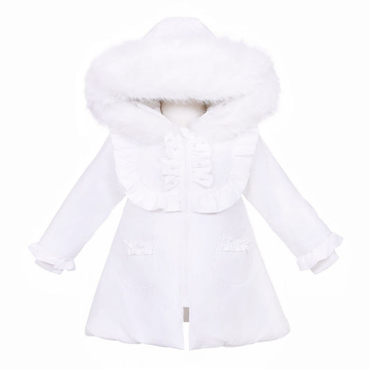 White Puffer Coat Fur Hood MYD411W